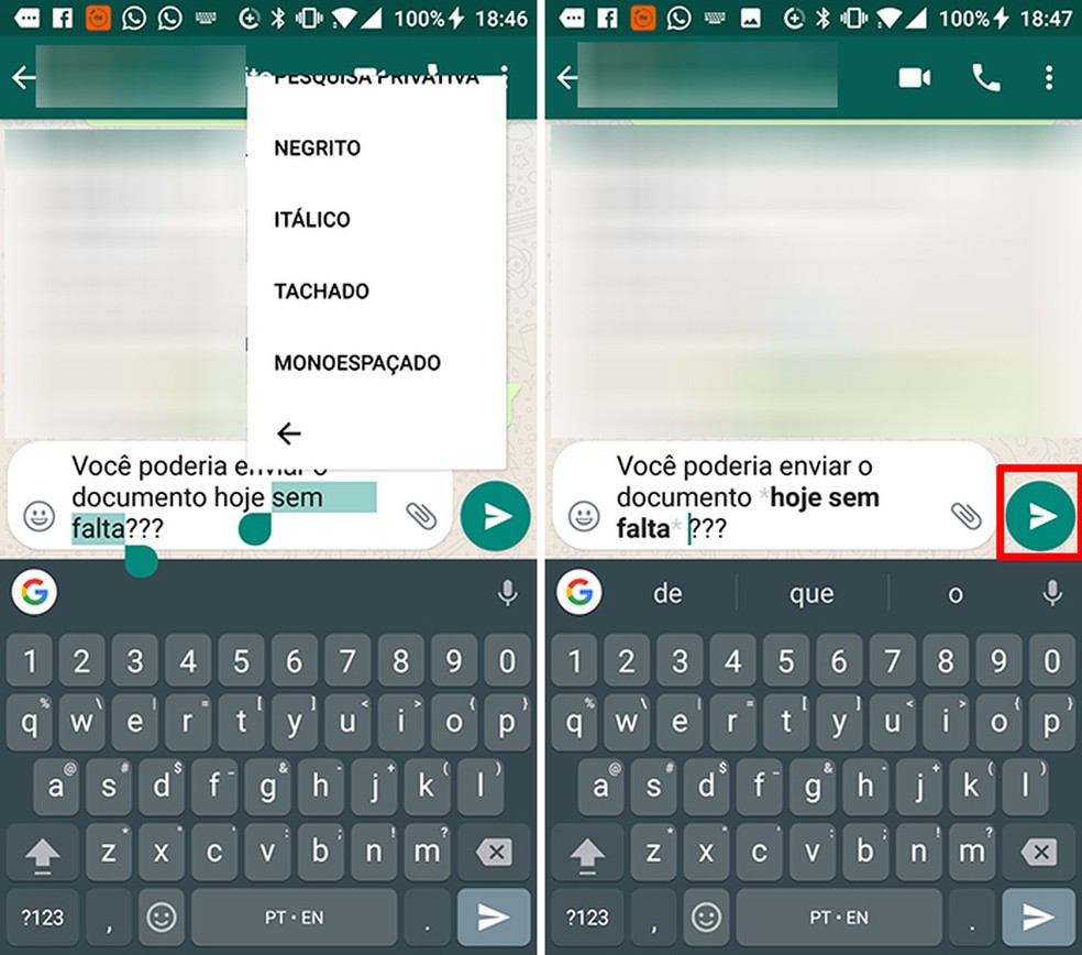 Formatação de texto simples agora está na versão estável do WhatsApp para Android  (Foto: Reprodução/Elson de Souza)
