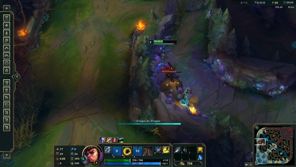 A combinação de "Estandarte Demaciano" (E) com o Ataque do Dragão (Q) do Jarvan IV é um bom exemplo. (Foto: Reprodução/Victor de Abreu)