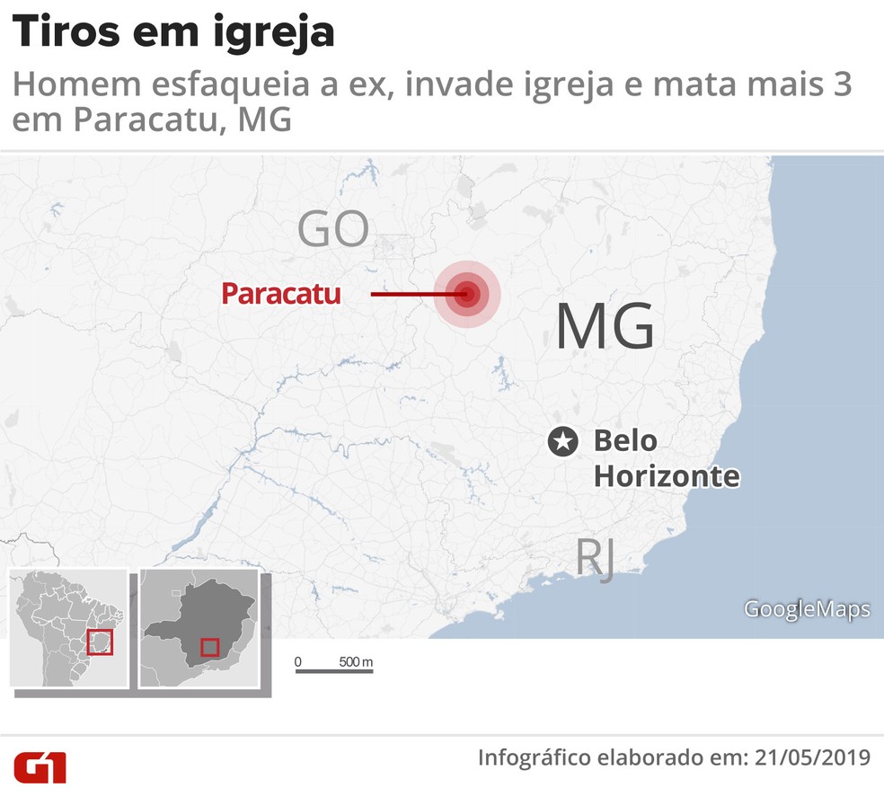 Tiros em igreja de Paracatu — Foto: Editoria de Arte/G1