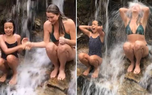Leticia Spiller toma banho de cachoeira com a sobrinha: "Corajosa"