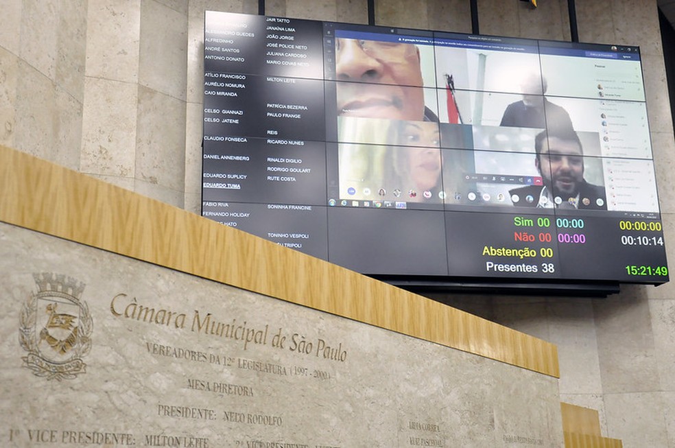 O plenário virtual da Câmara Municipal de São Paulo durante a pandemia do coronavírus. — Foto: Afonso Braga/Divulgação/Câmara