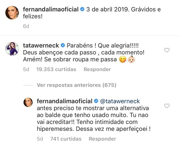 Fernanda Lima e Tatá conversam pelo Instagram (Foto: Reprodução/Instagram)