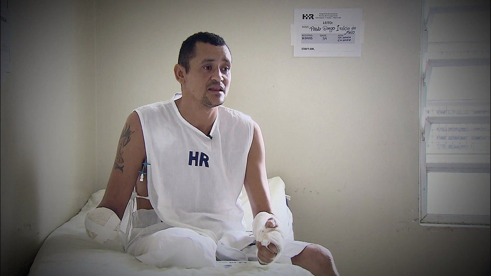 Pablo ficou 33 dias internado no Hospital da RestauraÃ§Ã£o, no Recife, onde passou por seis cirurgias (Foto: ReproduÃ§Ã£o/TV Globo)