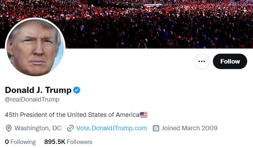 Elon Musk reativa conta de Trump no Twitter após enquete com usuários — Foto: Reprodução/Twitter @realDonaldTrump