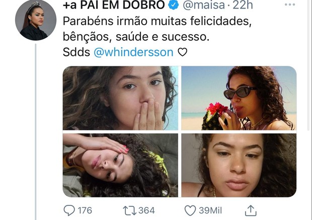 Maisa Silva diverte a web ao usar suas próprias fotos para parabenizar Whindersson Nunes (Foto: Reprodução/Instagram)