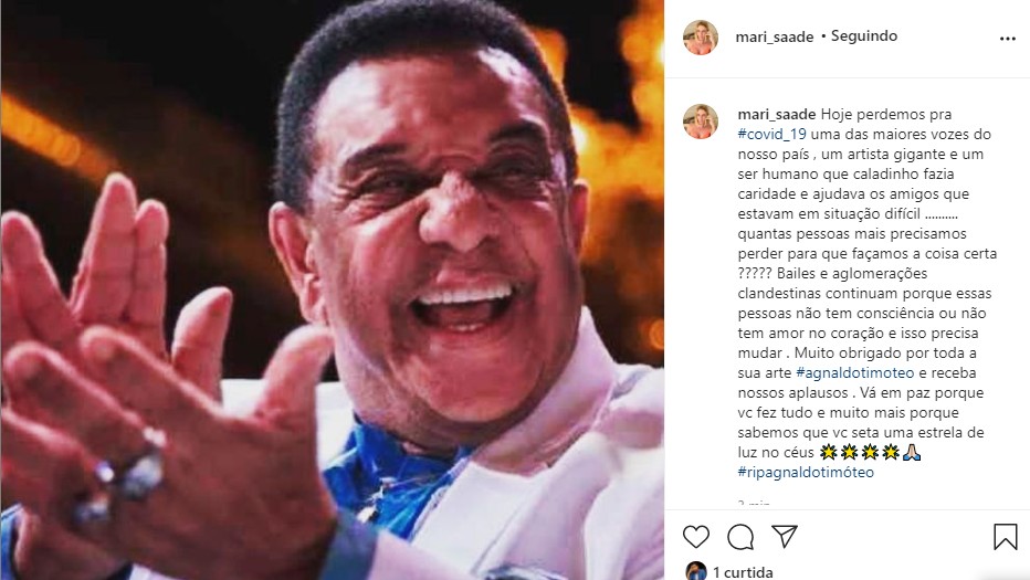 Mari Saad: adeus a Agnaldo Timóteo (Foto: Reprodução Instagram)