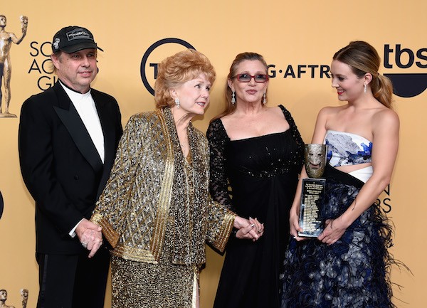 Todd Fisher, Carrie Fisher, Debbie Reynolds e Billie Lourd (Foto: Getty Images)