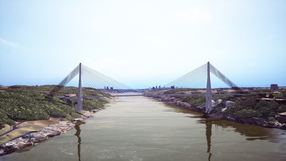 Imagem do projeto da obra mostra como ficará a Ponte da Integração, em Foz do Iguaçu — Foto: Diretoria de Coordenação da Itaipu Binacional/Divulgação