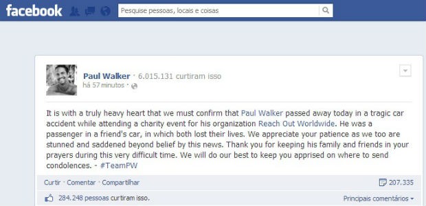 Paul Walker Facebook (Foto: Reprodução/ Facebook)