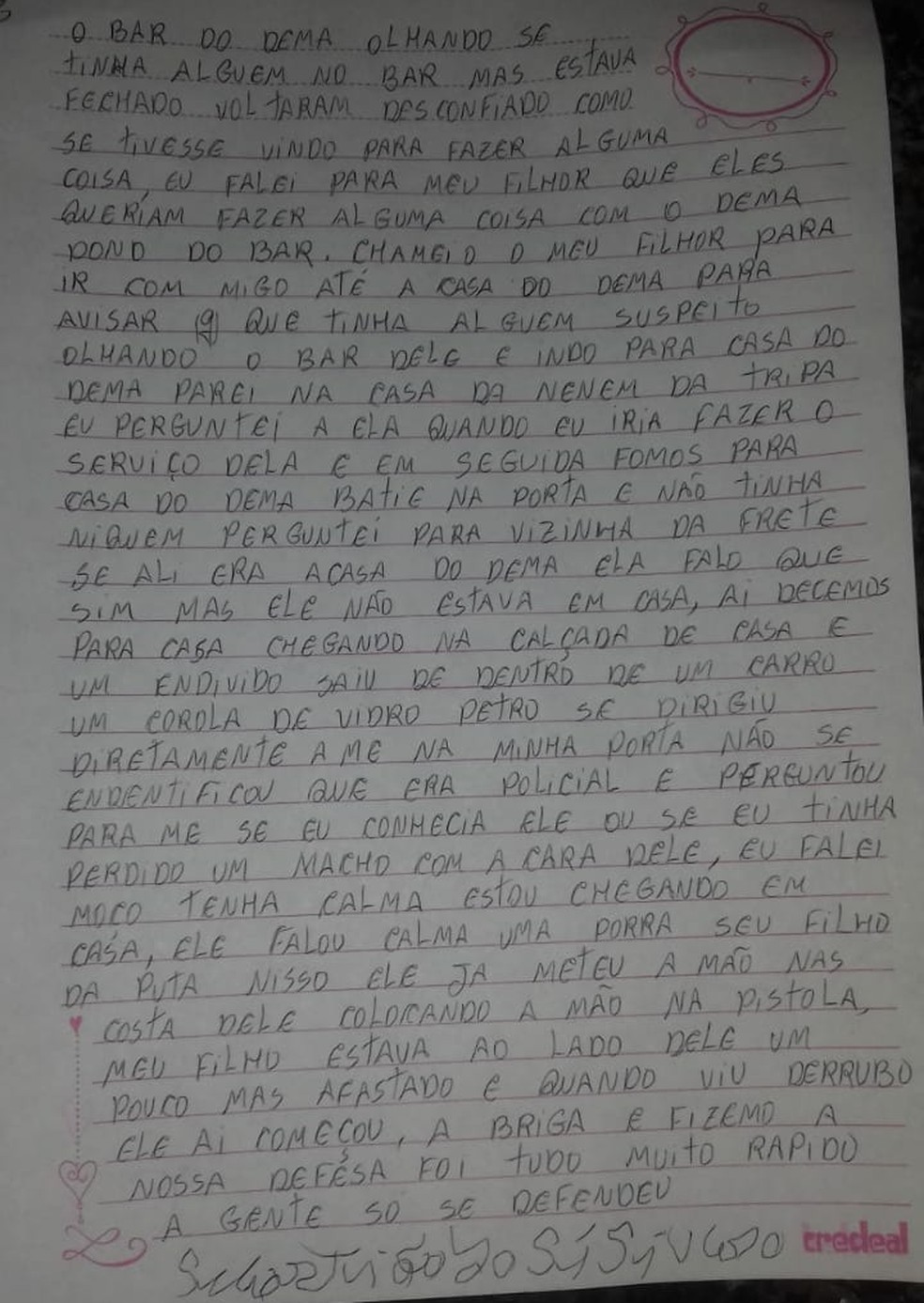 Terceira parte da carta escrita por Sebastião José Severo — Foto: Roberto Marques/ Arquivo pessoal