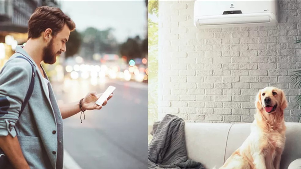 Ar-condicionado smart pode ser controlado pelo celular quando o usuário está fora de casa. — Foto: Reprodução/Electrolux