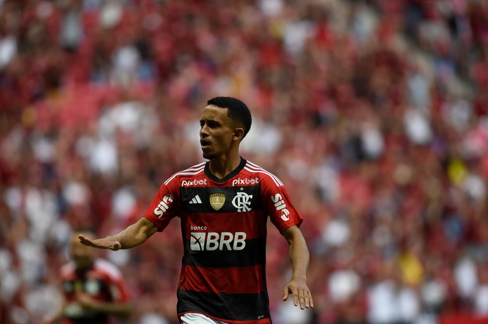 Matheus Gon&ccedil;alves comemora gol em Botafogo x Flamengo &mdash; Foto: Marcelo Cortes/Flamengo