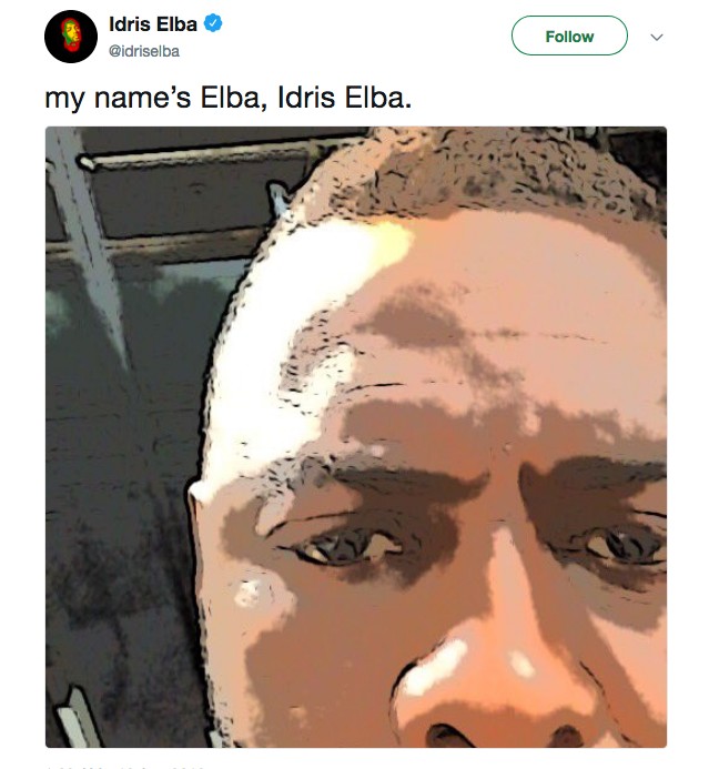 A brincadeira do ator Idris Elba fazendo referência ao espião James Bond (Foto: Twitter)