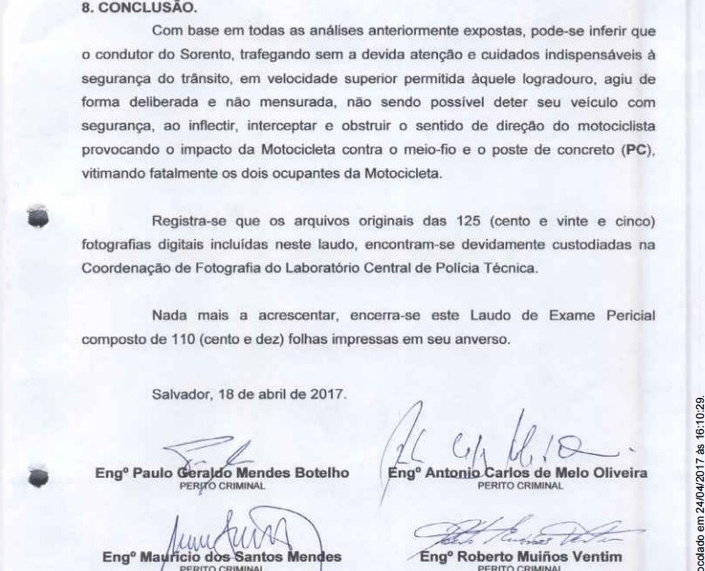 Laudo do DPT aponta que Kátia Vargas teria agido de forma deliberada, ao atingir irmãos em motocicleta (Foto: Arquivo pessoal)