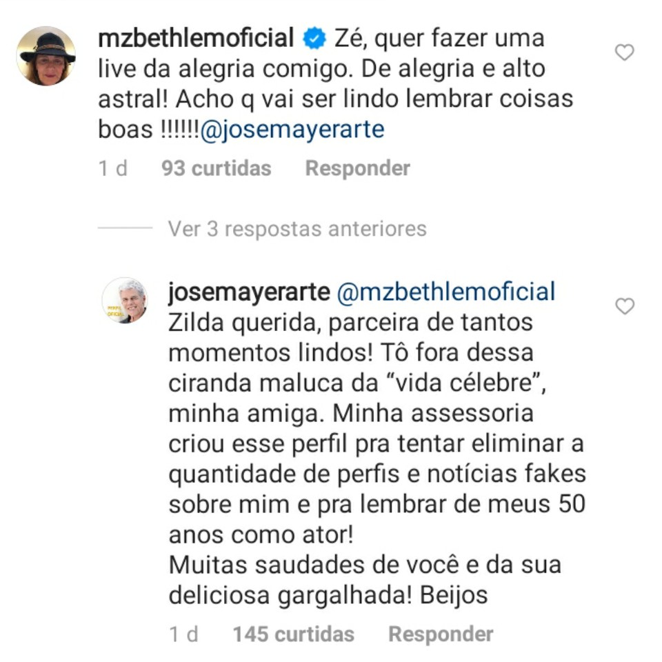 José Mayer responde convite de Maria Zilda Bethlem (Foto: Reprodução/Instagram)