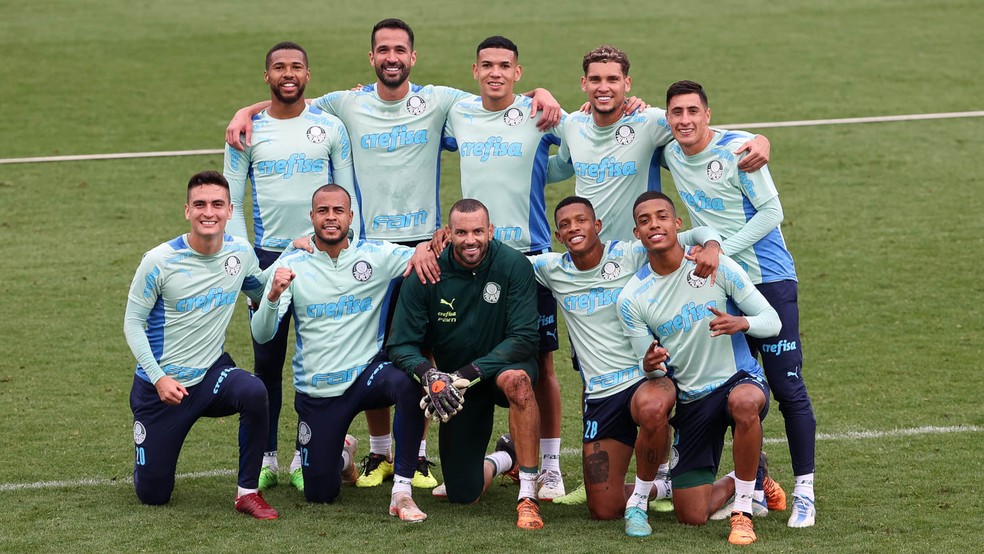 Jogadores do Palmeiras em treino na Academia de Futebol — Foto: Cesar Greco/Palmeiras