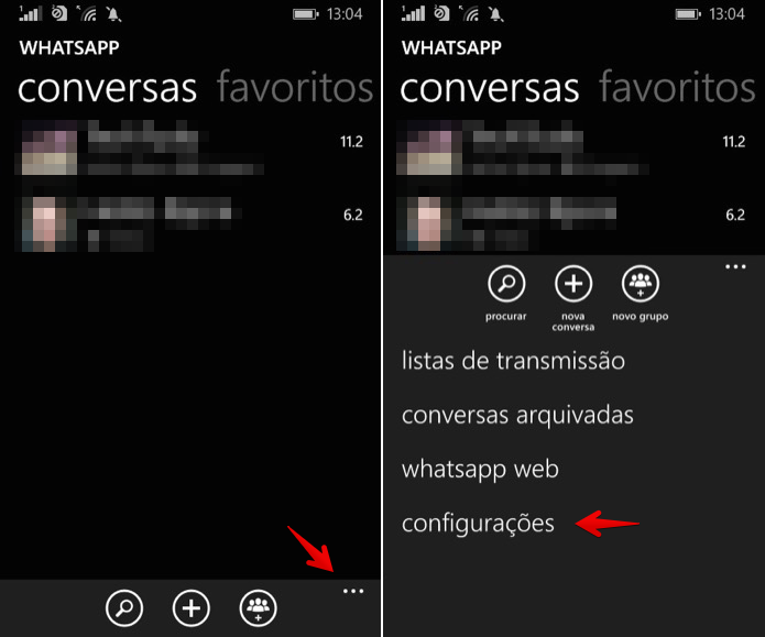 Acessando configura??es do WhatsApp no Windows Phone (Foto: Reprodu??o/Helito Bijora) 