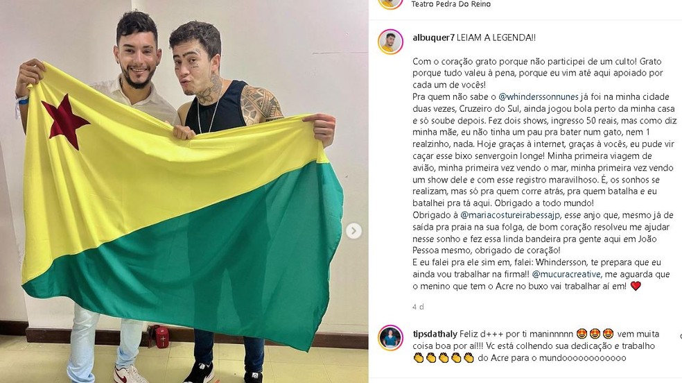Depois de encontro, enfermeiro fez postagem falando sobre a conquista — Foto: Reprodução/Instagram 