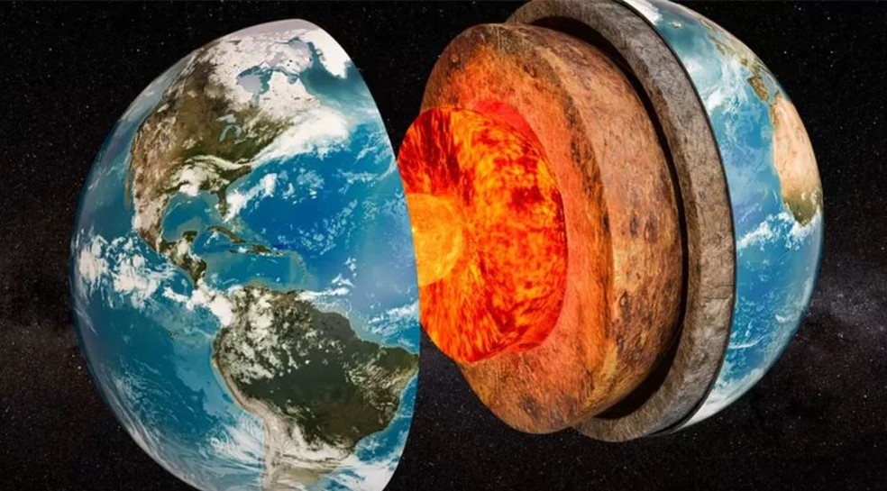 Entre o núcleo e o manto da Terra ocorrem reações que determinam as dinâmicas do planeta — Foto: Getty Images via BBC