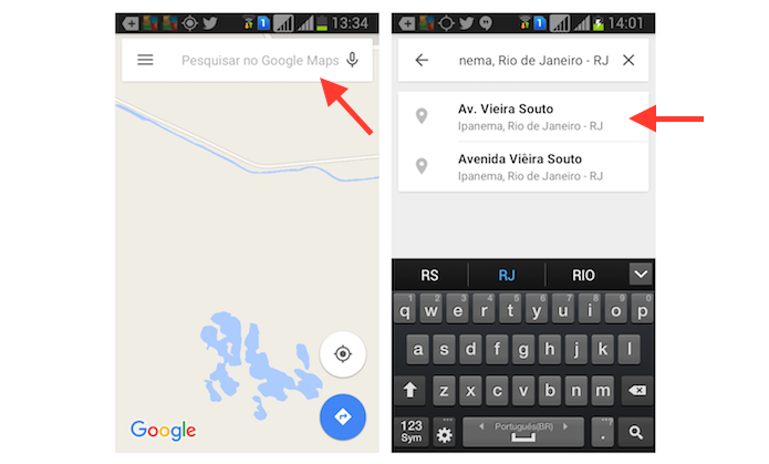 Pesquisando um endereço no Google Maps para Android (Foto: Reprodução/Marvin Costa)