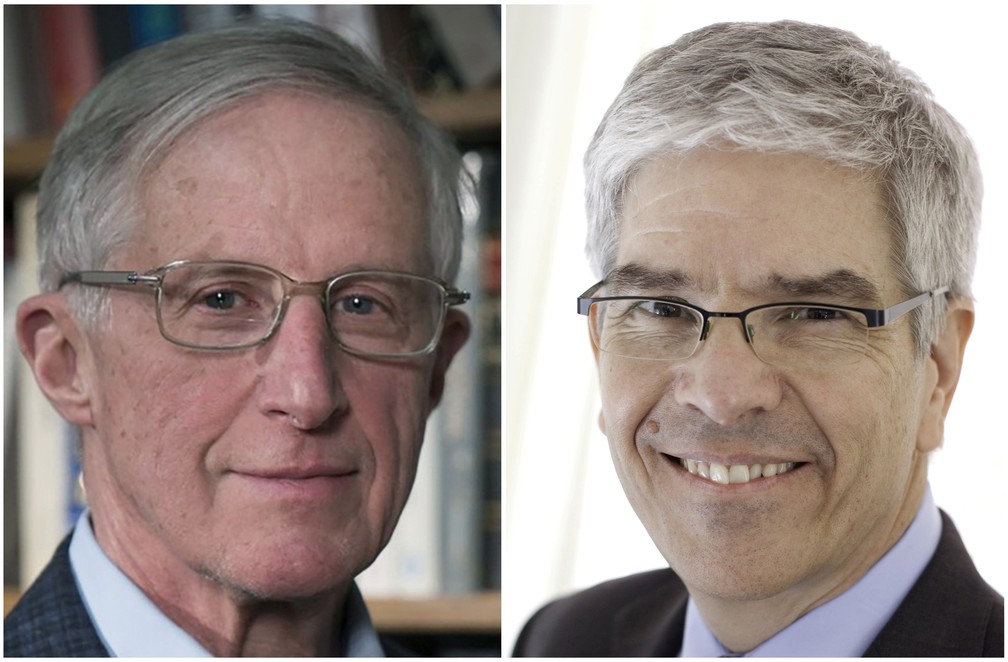 William D. Nordhaus e Paul Romer, que ganharam o PrÃªmio Nobel de Economia de 2018 â Foto: CNW/BBVA Foundation Award to William Nordhaus/NYU Stern School of Business/Handouts via REUTERS