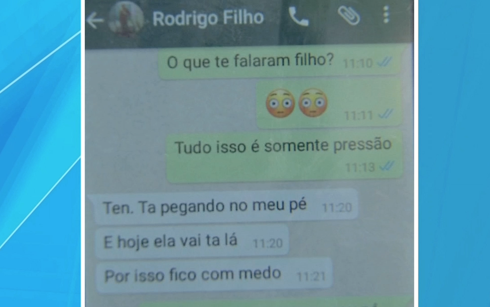 Em mensagem enviada para a mãe, Rodrigo disse que estava com medo — Foto: Reprodução/TVCA