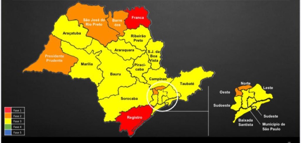 Mapa do plano de flexibilização em SP — Foto: Governo de SP