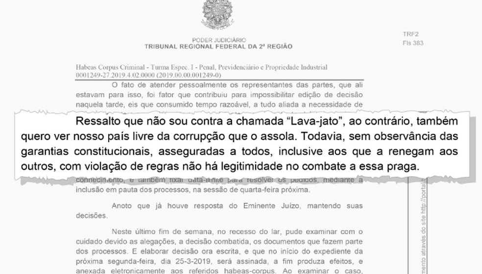 Trecho da decisão do desembargador Antonio Ivan Athié, que determinou a soltura de Michel Temer — Foto: Editoria de Arte/G1