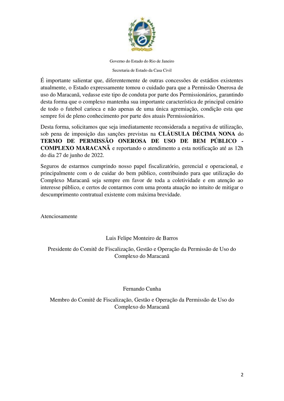notificação estado maracanã vasco flamengo - parte 2 — Foto: Reprodução