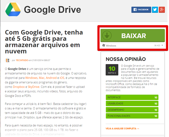 Baixe o Google Drive para desktop no TechTudo (Foto: Felipe Alencar/TechTudo)