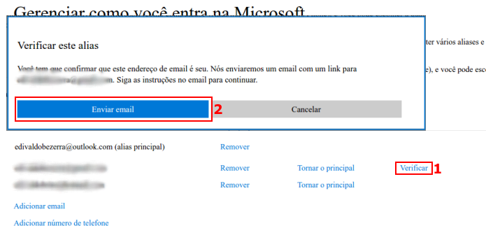 Iniciando a verificação do novo e-mail na conta Microsoft (Foto: Reprodução/Edivaldo Brito)
