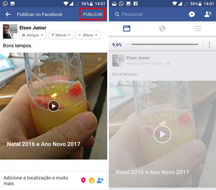 Facebook fará o upload de apresentação e notificará usuário quando vídeo estiver pronto (Foto: Reprodução/Elson de Souza)