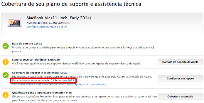 Verificando status da garantia do Mac (Foto: Reprodu??o/Helito Bijora) 