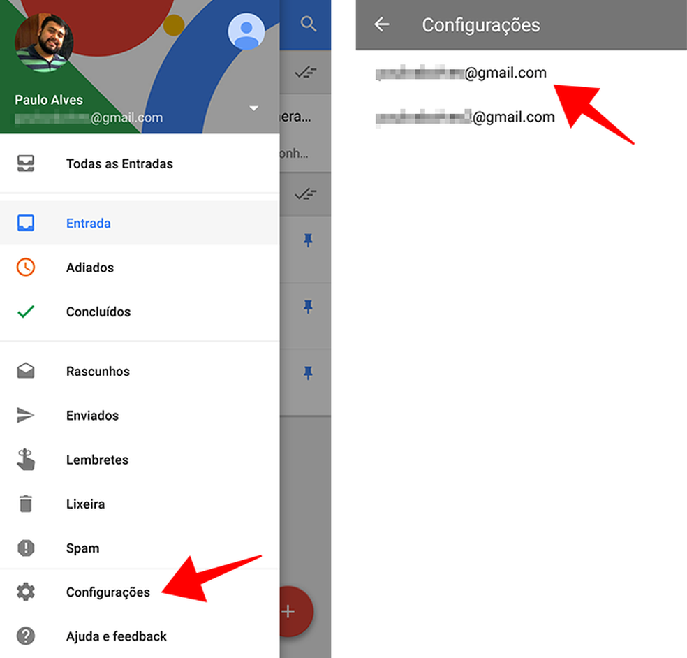 Selecione uma conta do Inbox para configurar (Foto: Reprodução/Paulo Alves)