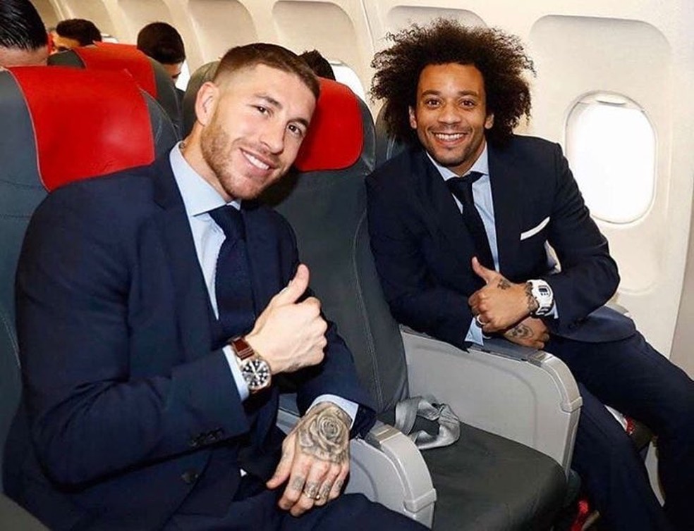 Sergio Ramos e Marcelo na viagem do Real Madrid para jogo contra o PSG, em Paris (Foto: Reprodução do Instagram)