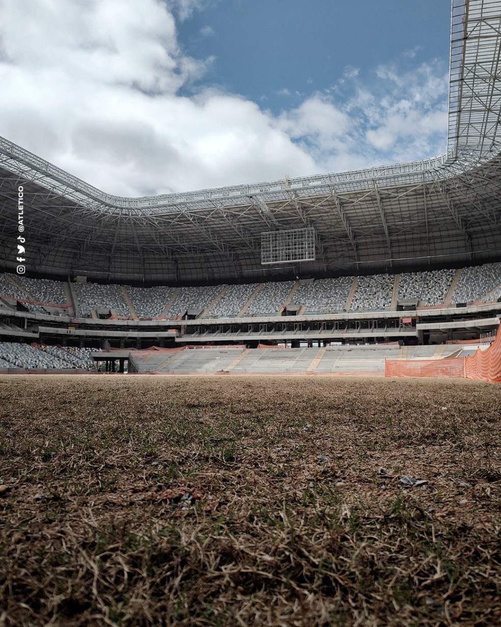 Galo divulga foto do gramado da Arena MRV — Foto: Divulgação/Atlético