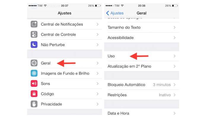 Acessando as configura??es de uso do iOS 7 no iPhone 4 (Foto: Reprodu??o/Marvin Costa)