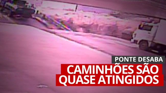 Ponte desaba em Brusque e caminhões quase são atingidos