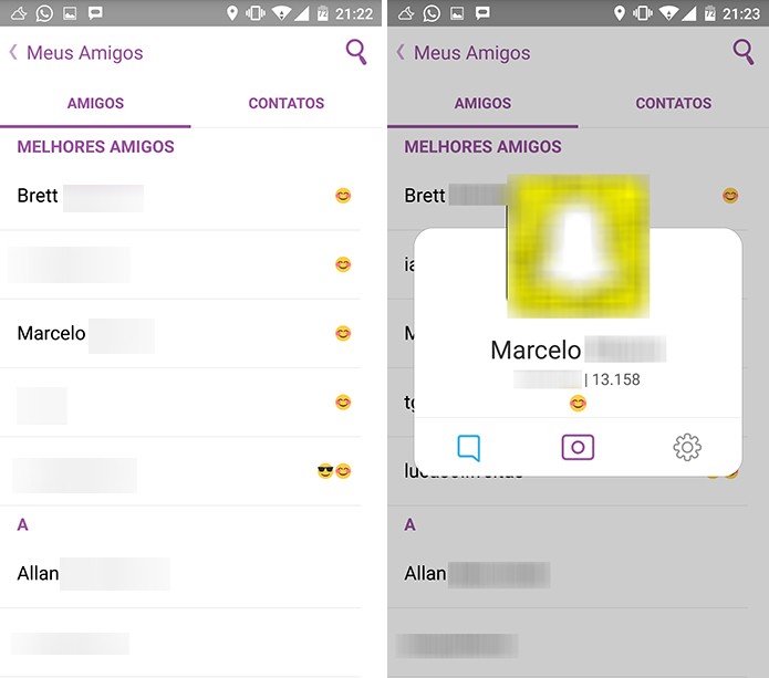Snapchat pode exibir nome de usuário do seu amigo e snapcode (Foto: Reprodução/Elson de Souza)