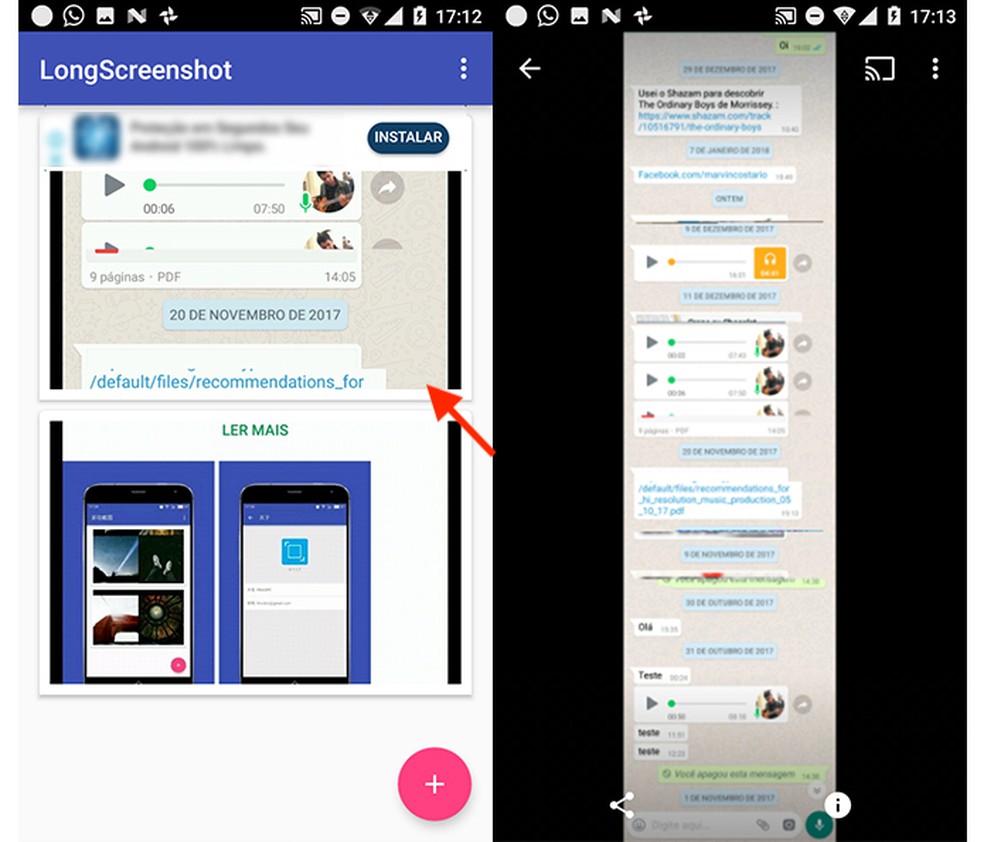 Ação para visualizar o print de tela gerado pelo aplicativo LongScreenshot para Android (Foto: Reprodução/Marvin Costa)