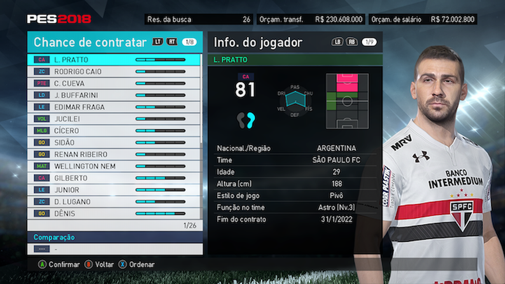 Lucas Pratto é o melhor jogador do Brasileirão em PES 2018 (Foto: Reprodução/Murilo Molina)