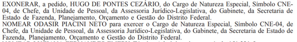 Portaria que nomeou sócio de Ibaneis Rocha para cargo no GDF — Foto: Reprodução
