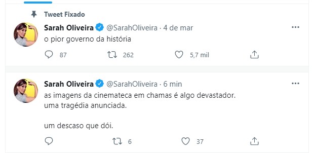 Sarah Oliveira: revolta (Foto: Reprodução Twitter)