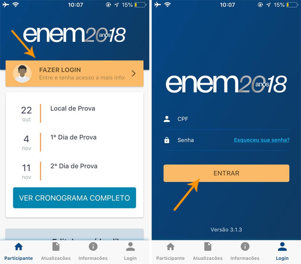 Faça o seu login no Enem 2018 — Foto: Reprodução/Pedro Cardoso