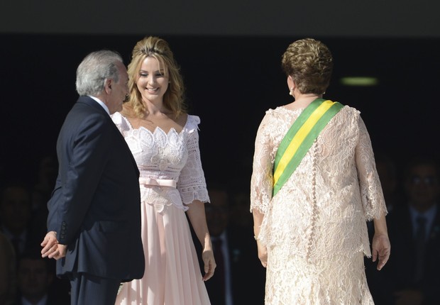 Marcela Temer e o marido durante posse do segundo mandato de Dilma (Foto: José Cruz/Agência Brasil)
