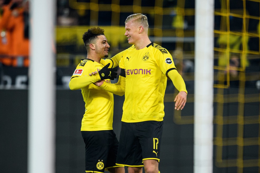 Borussia Dortmund espera contar com a dupla Sancho-Haaland contra o Schalke — Foto: Getty Images