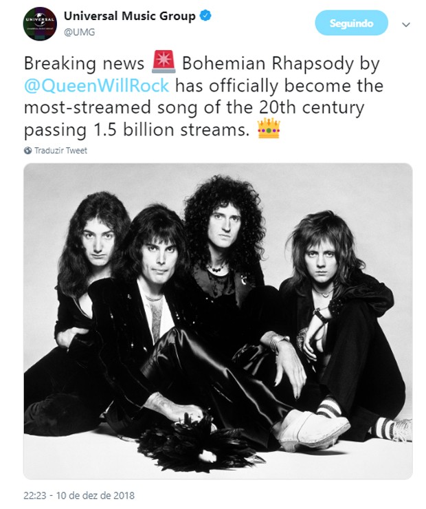 Bohemian Rhapsody, do Queen, bate recorde histórico (Foto: Reprodução/Twitter)