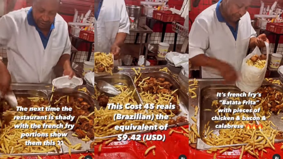 “A próxima vez que o restaurante estiver muquirana com a porção de batata frita, mostre-os isso”, diz o texto da postagem, além de chamar Ademar de 'lenda' e mostrar o valor equivalente em dólar