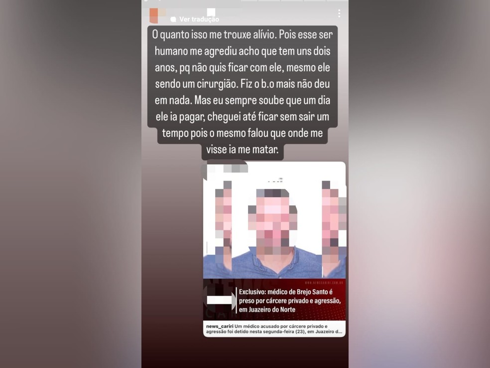 Mulher que afirma ter sido vítima do médico fez postagem comentando sobre a prisão dele. — Foto: Reprodução