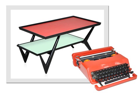 Vintage: mesa de centro (R$ 1.450) e máquina de escrever Valentina (R$ 1.500), ambos no Desmobilia.com.br    